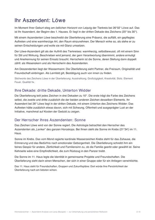 Seite 2 des Beispielberichts (fiktive Person): Innenseite