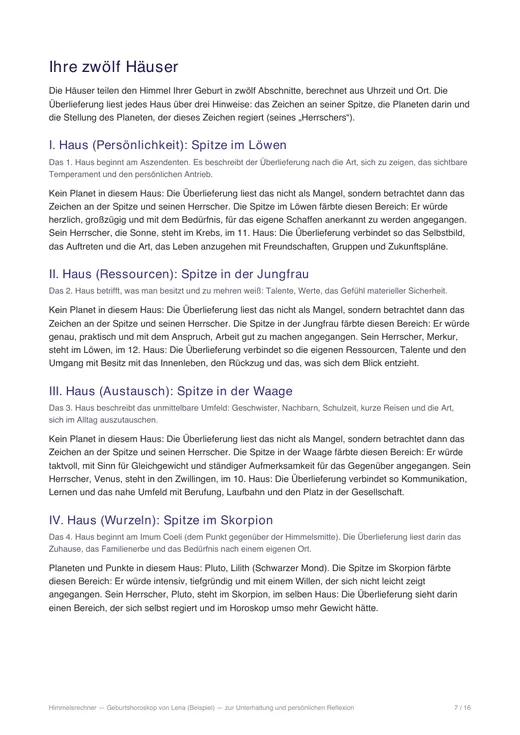 Seite 7 des Beispiels Geburtshoroskop-Analyse: Deutung der Häuser